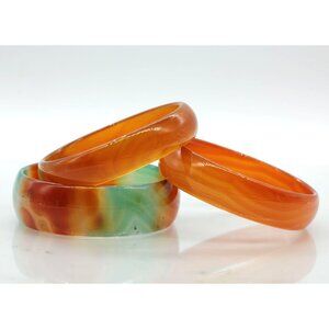 LOT of 3 HAND BLOWN GLASS bangle BRACELETS orange turquoise VINTAGE 2 1/4" EUC